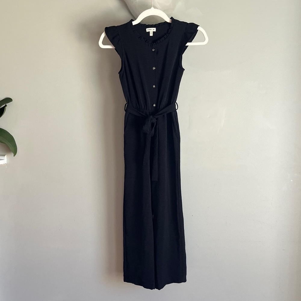 Kids Black Sleeveless Jumpsuit with Ruffle Detail